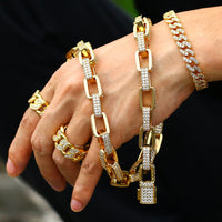 Thumbnail for 12mm Iced Out Box Chain in Yellow Gold - Different Drips
