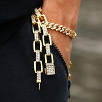 Thumbnail for 12mm Iced Out Box Chain in Yellow Gold - Different Drips