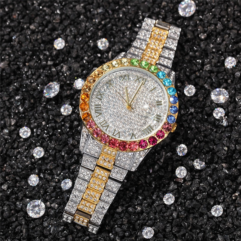 Iced Multi-Color Roman Numeral Watch - Different Drips