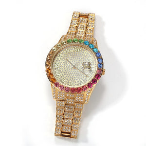 Iced Multi-Color Roman Numeral Watch - Different Drips