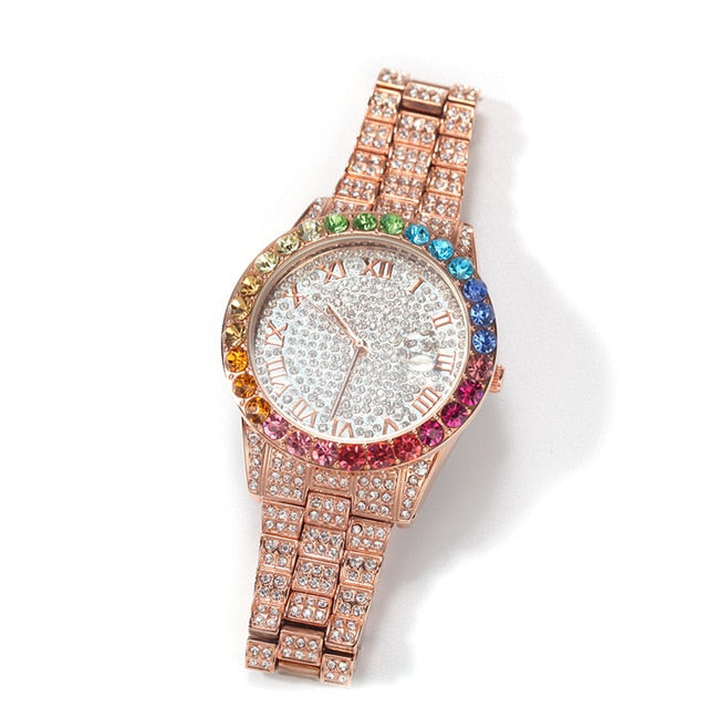 Iced Multi-Color Roman Numeral Watch - Different Drips