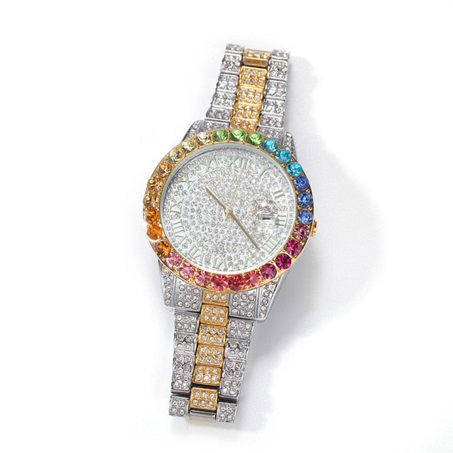 Iced Multi-Color Roman Numeral Watch - Different Drips