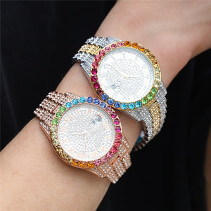 Iced Multi-Color Roman Numeral Watch - Different Drips