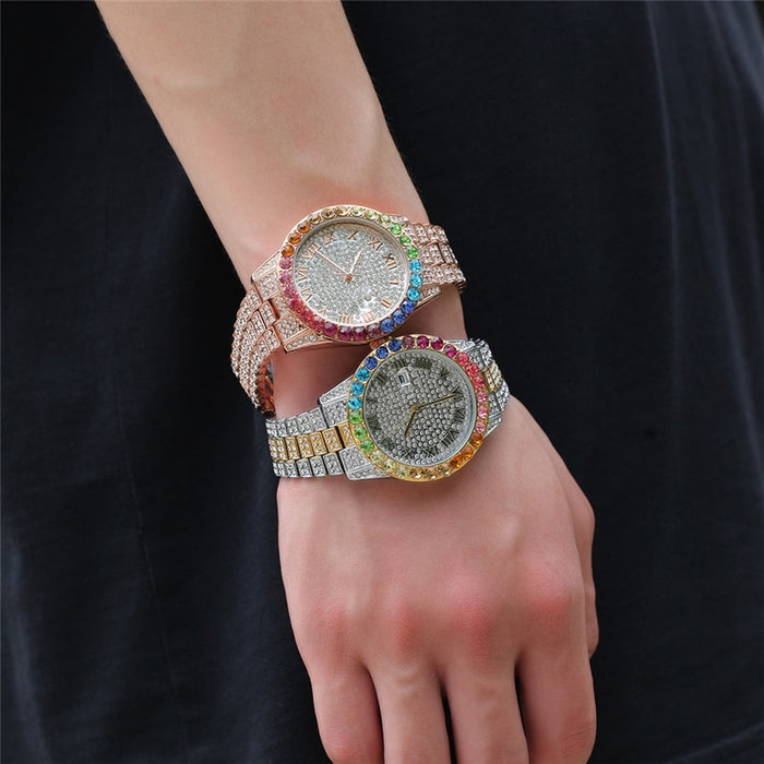 Iced Multi-Color Roman Numeral Watch - Different Drips