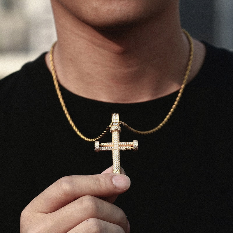Thick Cross Necklace Heavy Black Gold Silver Prayer Cross Super Thick  Waterproof Chain Crazy Design Pendant Catholic Crucifix Jewelry