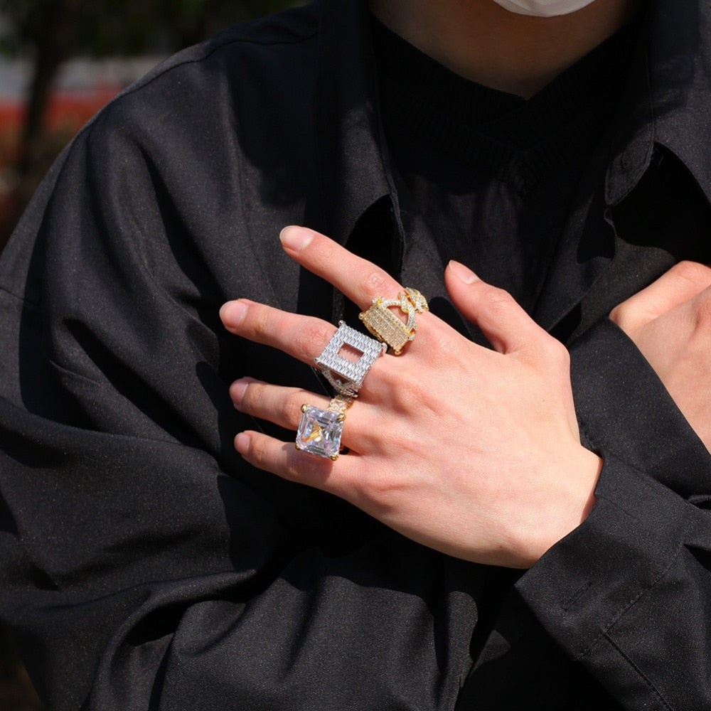 Iced Out Square Cutout Ring - Different Drips