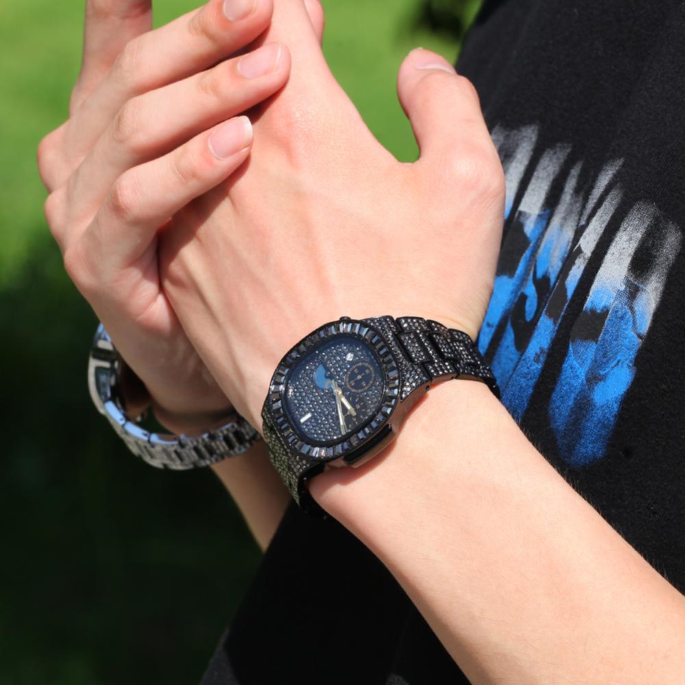 Iced Baguette Sun & Moon Chronograph Watch - Different Drips