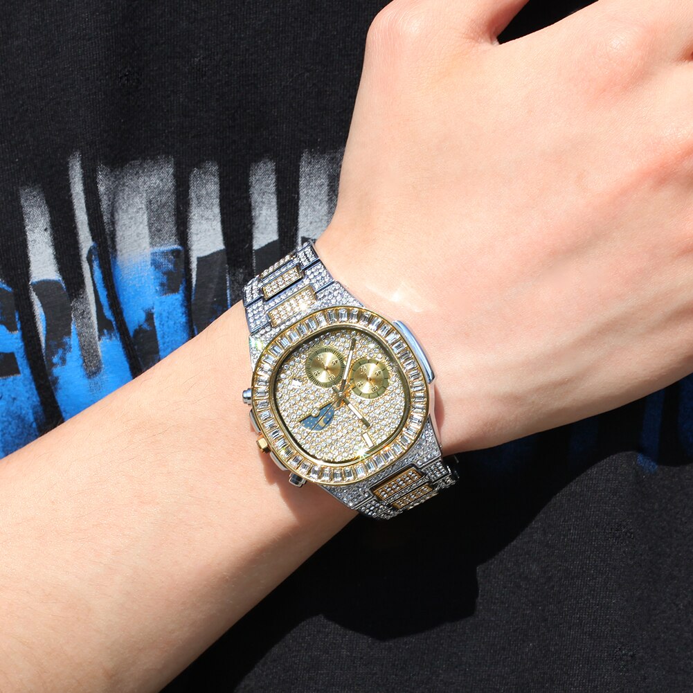 Iced Baguette Sun & Moon Chronograph Watch - Different Drips