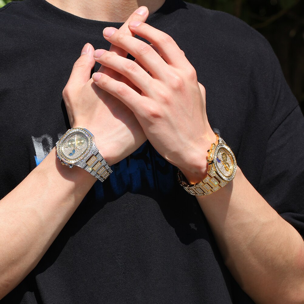 Iced Baguette Sun & Moon Chronograph Watch - Different Drips