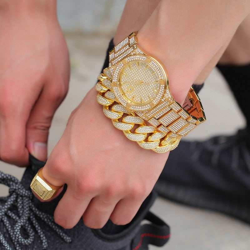 Iced Out Round Screw Head Watch - Different Drips