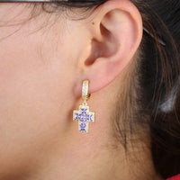 Thumbnail for Women's Baguette Tennis Cross Earrings - Different Drips