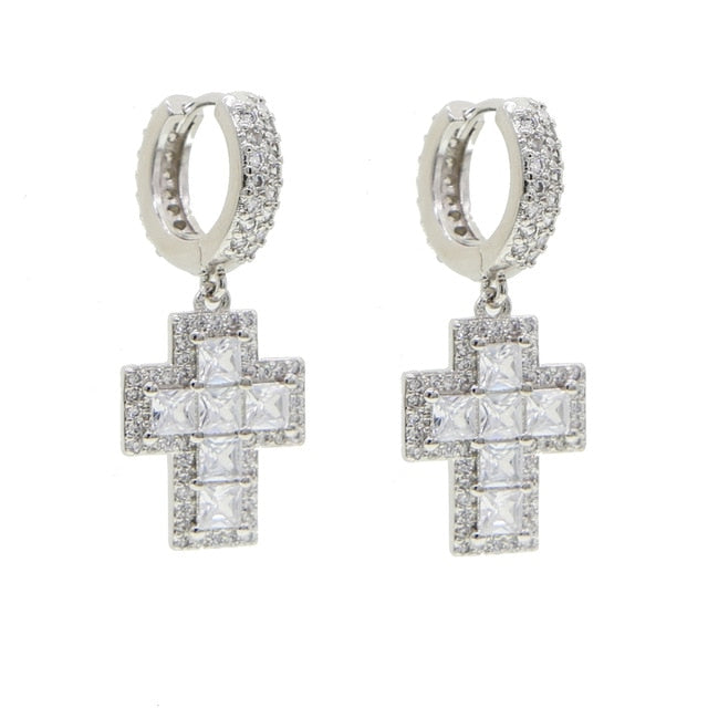 Women's Baguette Tennis Cross Earrings - Different Drips