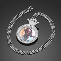Thumbnail for Custom Baguette Crown Round Photo Pendant - Different Drips