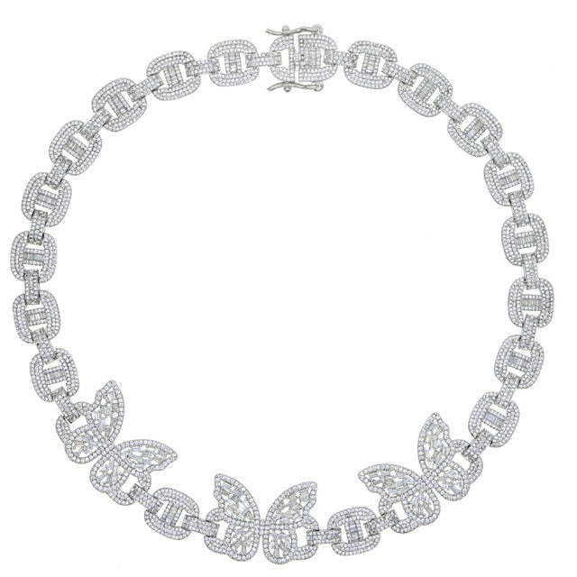 Women's White Gold 12.5mm Iced Out Mariner Butterfly Choker - Different Drips