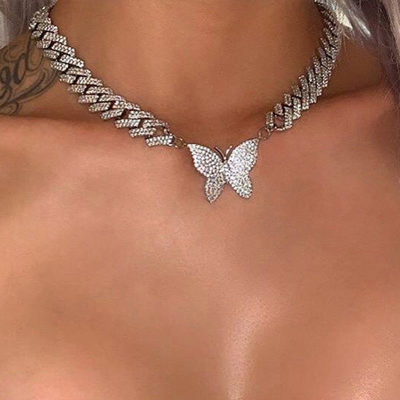 Women's 12mm Iced Out Miami Prong Cuban Link Butterfly Chain - Different Drips