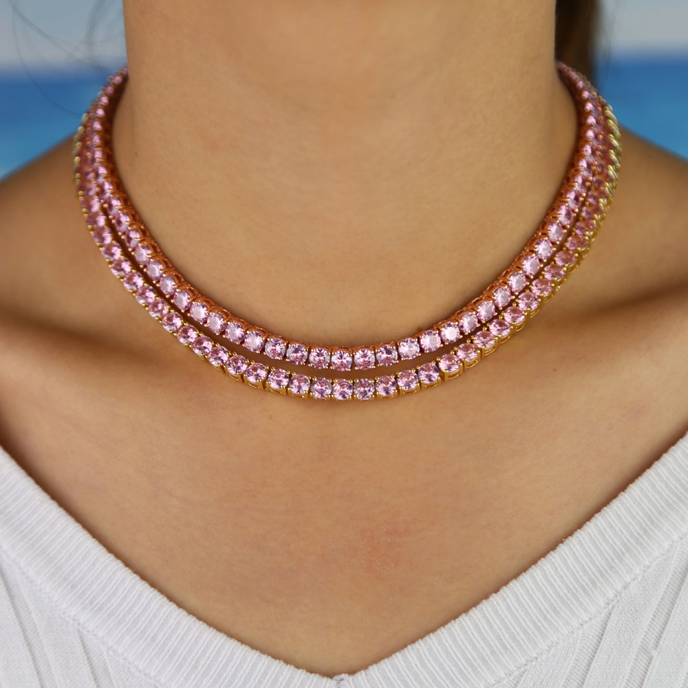 Women's Iced Out 5mm Pink Tennis Choker - Different Drips