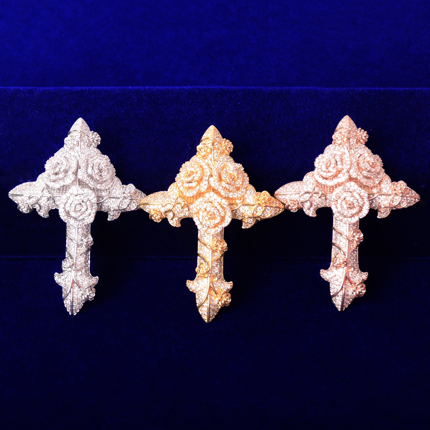 Iced Out Rose Cross Pendant - Different Drips