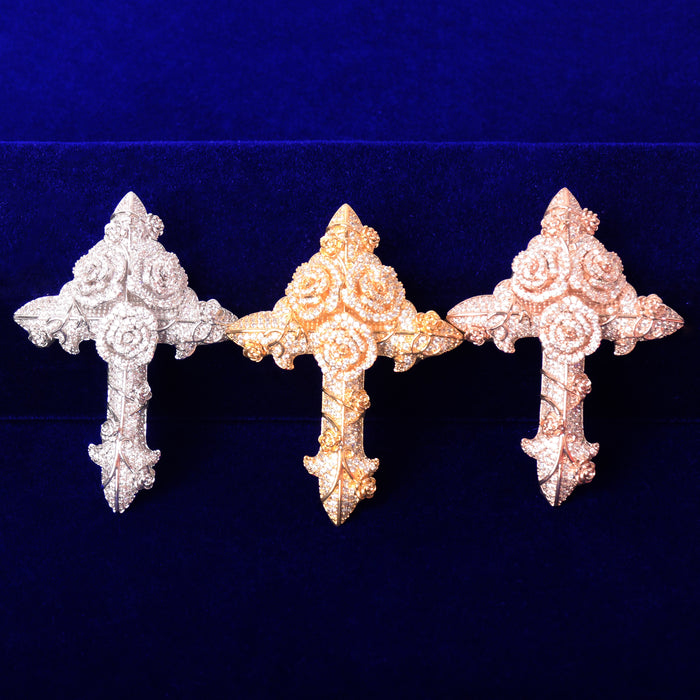 Iced Out Rose Cross Pendant - Different Drips