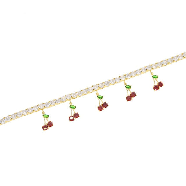 Women's 5MM Tennis Cherry Anklet - Different Drips