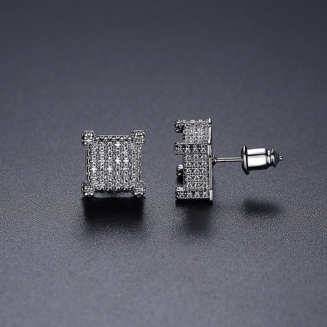 10mm Square Pave Stud Earrings - Different Drips