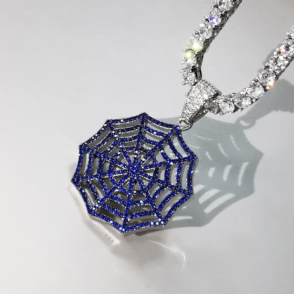 Iced Out Dark Blue Cobweb Pendant - Different Drips
