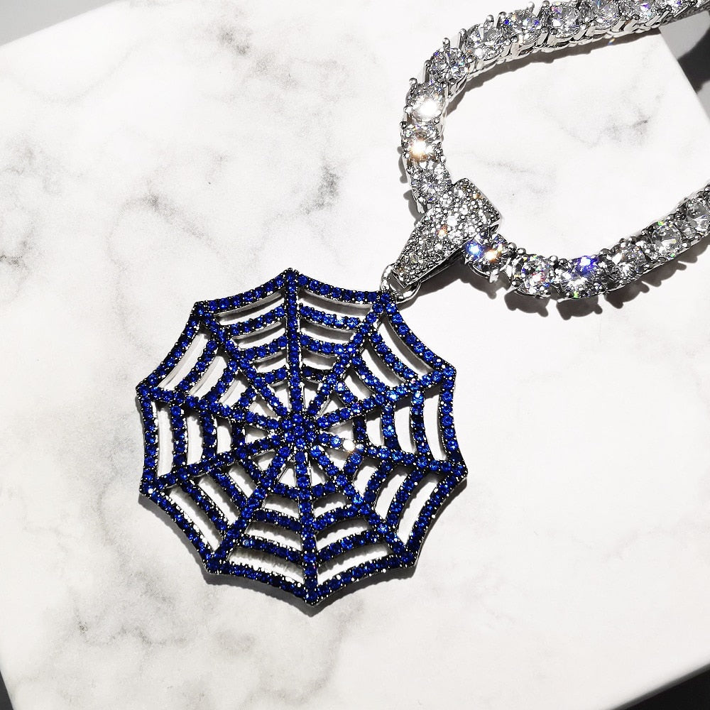 Iced Out Dark Blue Cobweb Pendant - Different Drips