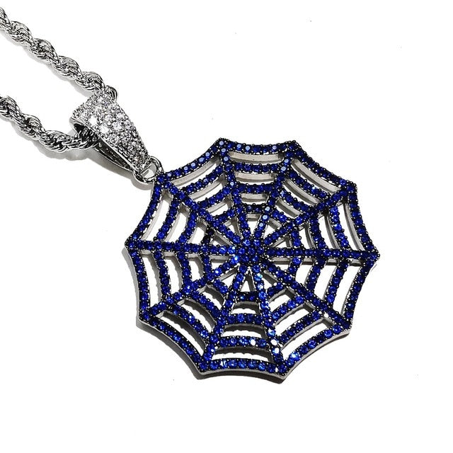 Iced Out Dark Blue Cobweb Pendant - Different Drips