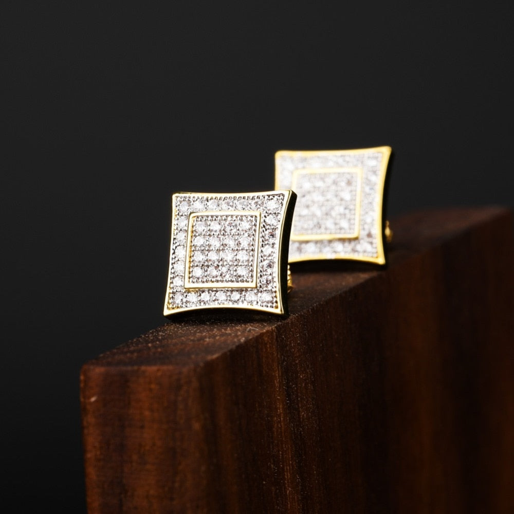 Iced Pave Square Stud Earrings - Different Drips