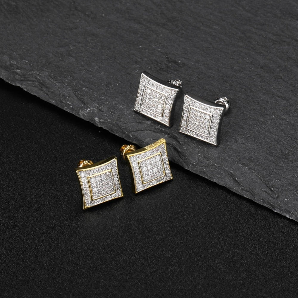 Iced Pave Square Stud Earrings - Different Drips