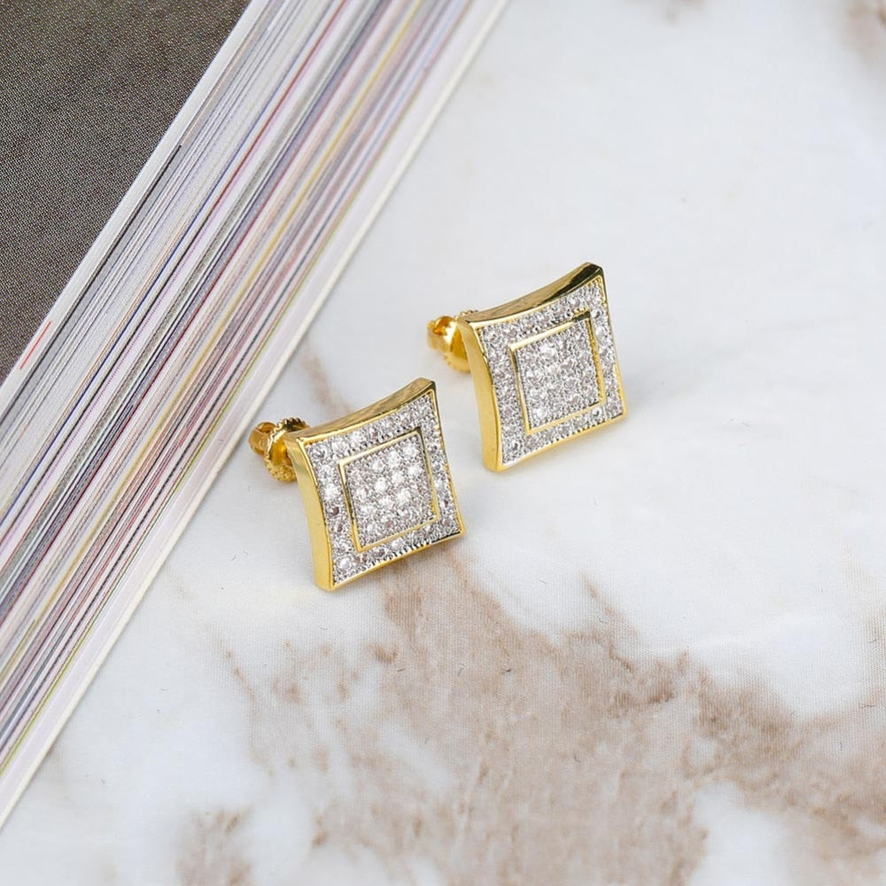 Iced Pave Square Stud Earrings - Different Drips