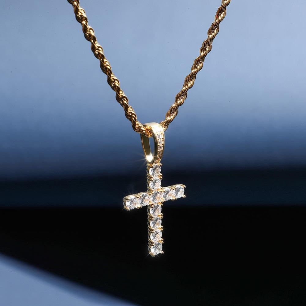 Solid 925 Sterling Silver Tennis Cross Pendant - Different Drips