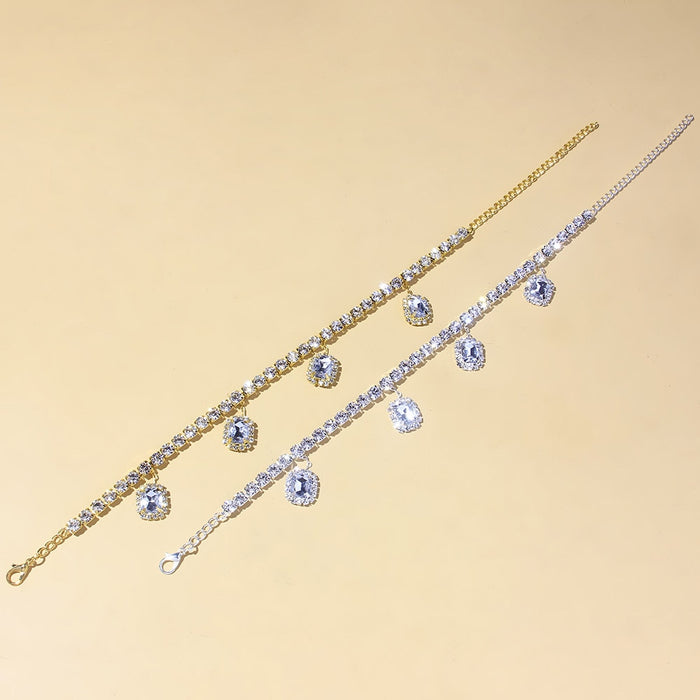 Women's Square Clustered Tennis Anklet - Different Drips