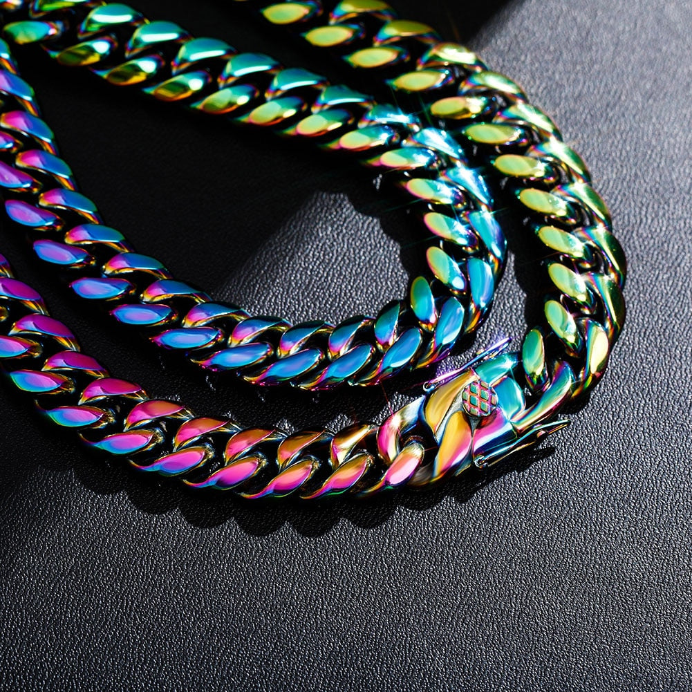Rainbow Miami Cuban Link Chain - Different Drips