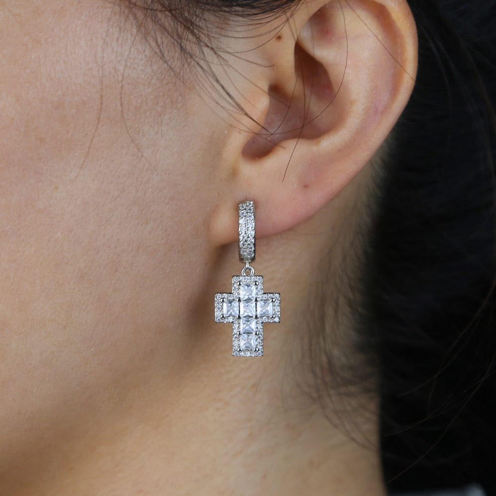 Women's Baguette Tennis Cross Earrings - Different Drips