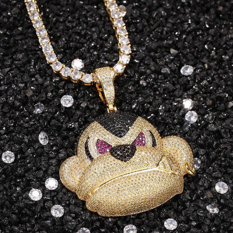 Iced Out Angry Monkey Head Pendant - Different Drips