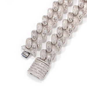 Iced Out 15mm Half Baguette Miami Cuban Chain - Different Drips