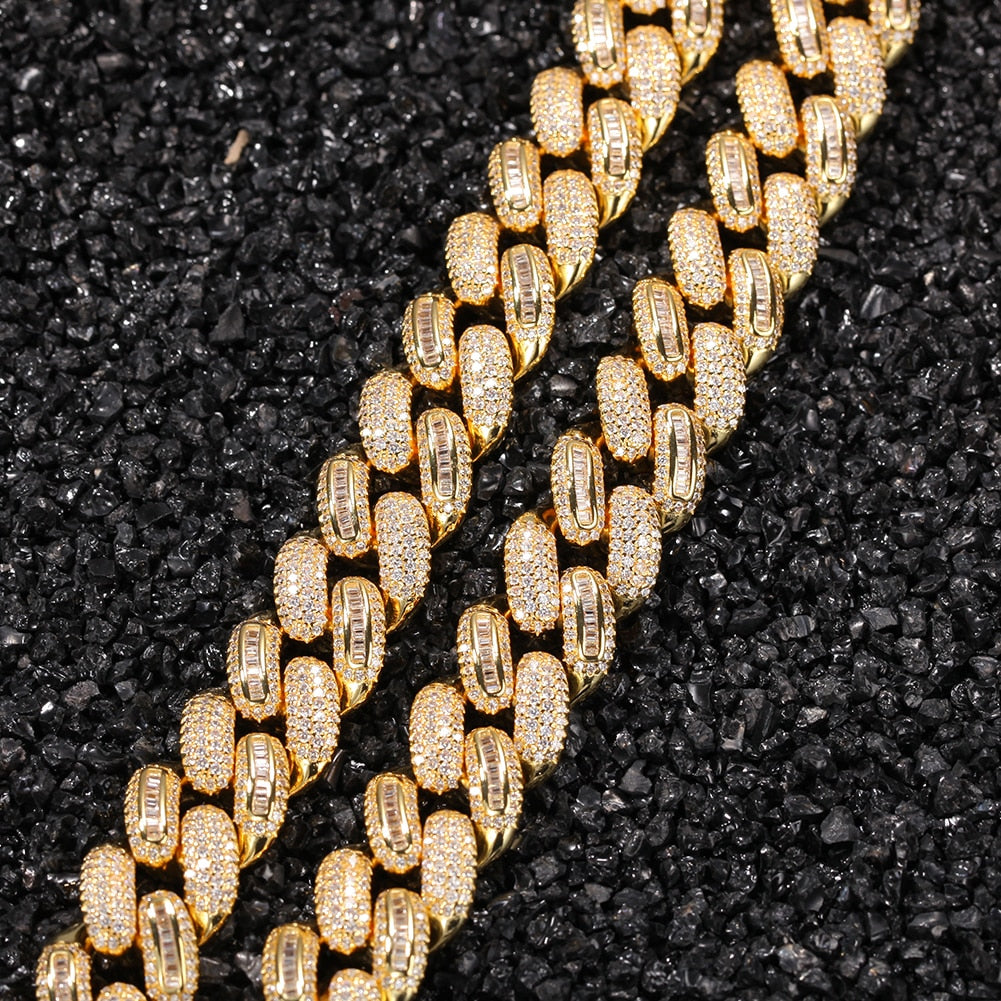 Iced Out 15mm Half Baguette Miami Cuban Chain - Different Drips