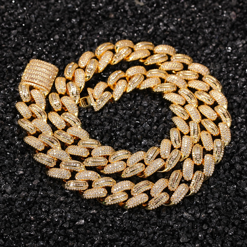 Iced Out 15mm Half Baguette Miami Cuban Chain - Different Drips