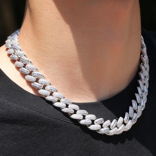 Iced Out 15mm Half Baguette Miami Cuban Chain - Different Drips