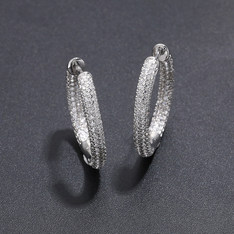 Iced Out White Gold Hoop Earrings - Different Drips