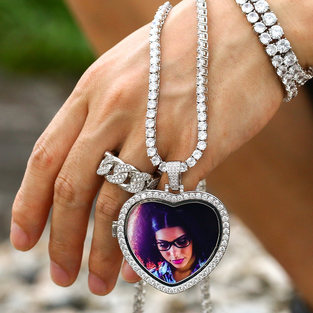 Iced Out Heart Photo Pendant - Different Drips