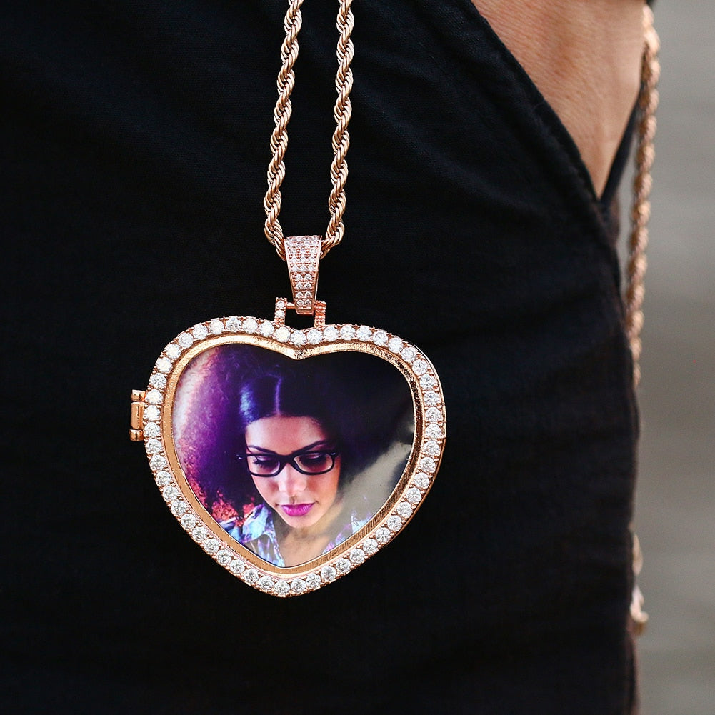 Iced Out Heart Photo Pendant - Different Drips