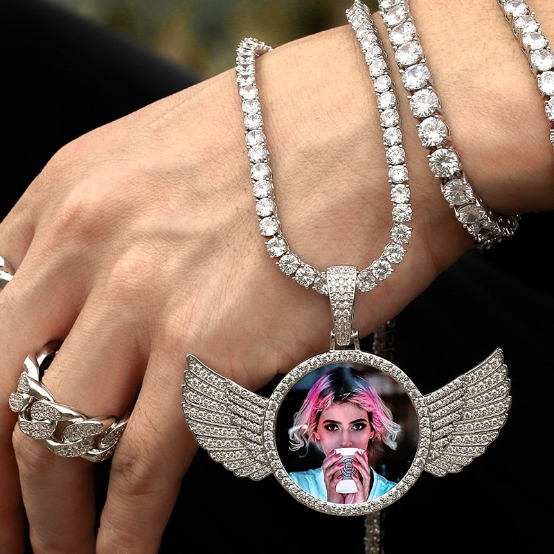 Iced Out Wing Photo Pendant - Different Drips