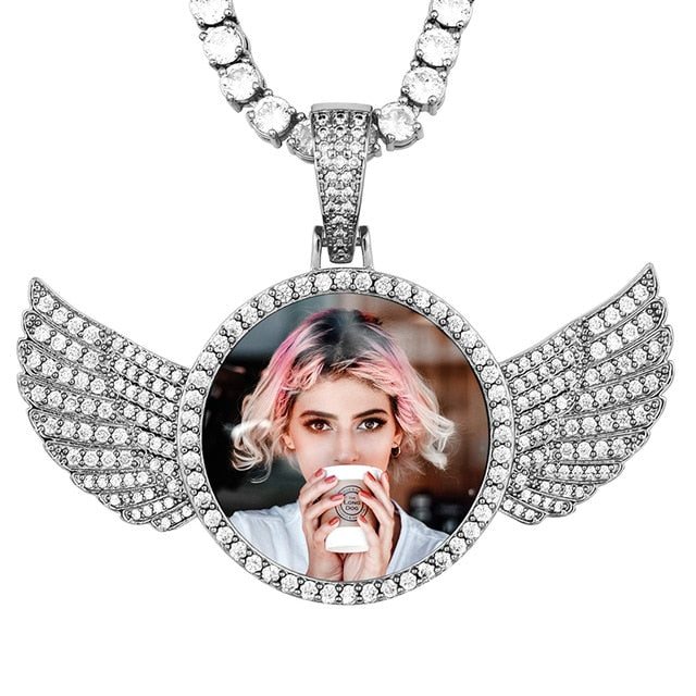 Iced Out Wing Photo Pendant - Different Drips