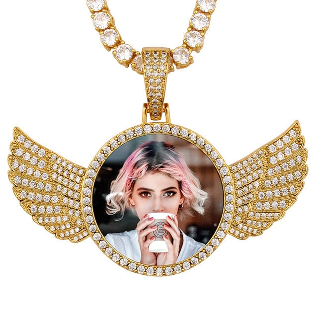Iced Out Wing Photo Pendant - Different Drips