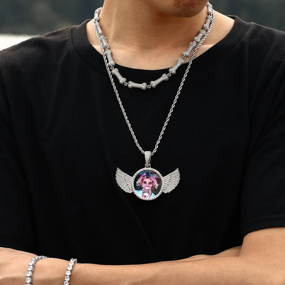 Iced Out Wing Photo Pendant - Different Drips