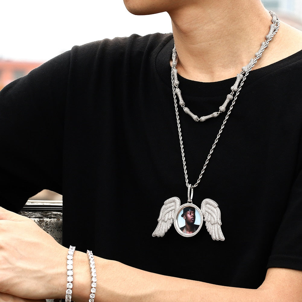 Iced Angle Wing Photo Pendant - Different Drips