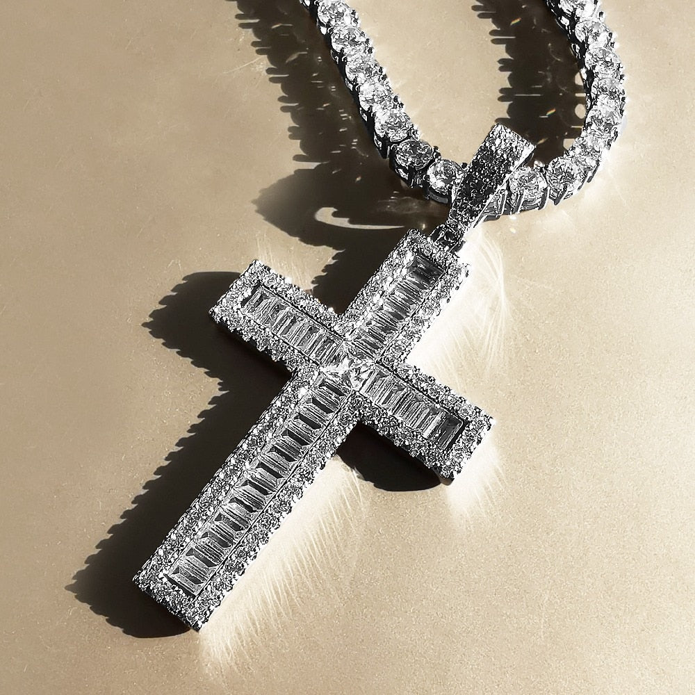 Iced Out Baguette Cross Pendant - Different Drips