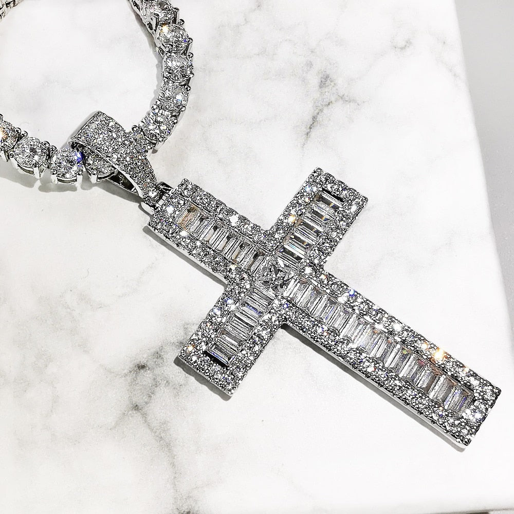 Iced Out Baguette Cross Pendant - Different Drips