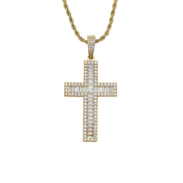 Iced Out Baguette Cross Pendant - Different Drips